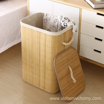 Large capacity bamboo frame laundry basket with lid